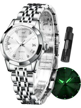 Womens Silver Diamond Stainless Steel Luxury Ladies Waterproof Small Writs Watch